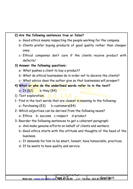 Niveau : 3ASLLE Janvier2011 Second Term English Test MatiÃ¨re ...