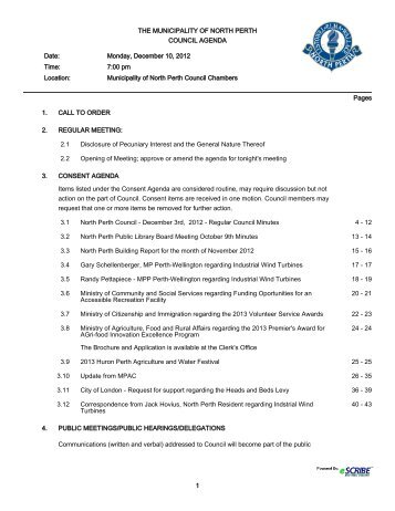 1 THE MUNICIPALITY OF NORTH PERTH COUNCIL AGENDA Date ...