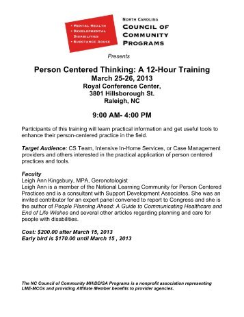 Person Centered Thinking: A 12-Hour Training - NC Council of ...