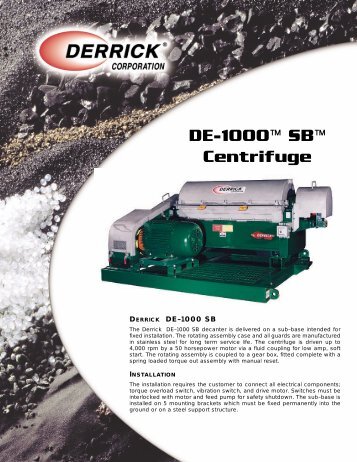 DE-1000™ SB™ Centrifuge - Derrick Corporation