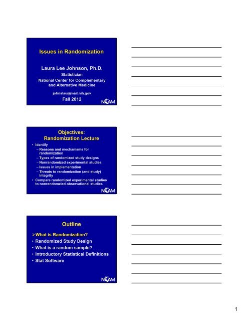 Issues In Randomization Outline