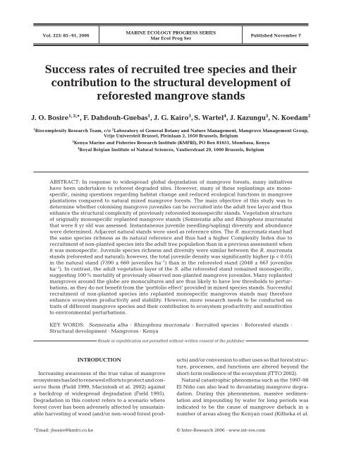 Success rates of recruited tree species and their contribution to the ...