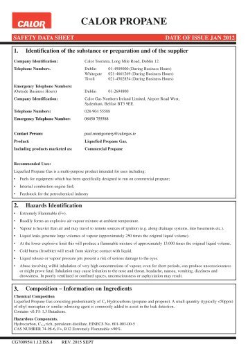 Propane SDS 070312 - Calor Gas