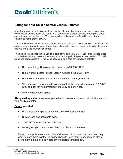 Care for your child's Central Venous Catheter (CVC) - Cook Children's