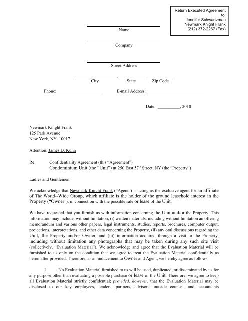 Confidentiality Agreement - Newmark Knight Frank