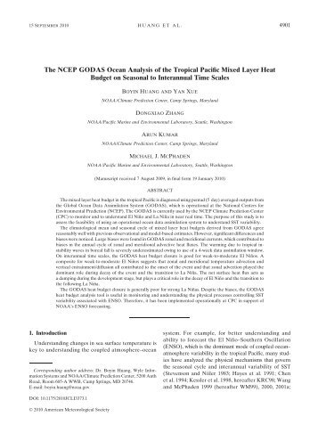 The NCEP GODAS ocean analysis of the tropical Pacific mixed layer ...