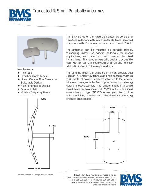 Truncated Parabolic Antenna Datasheet - Broadcast Microwave ...