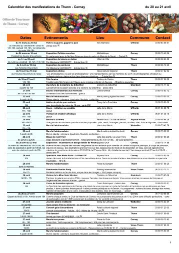 Dates EvÃ¨nements Lieu Commune Contact