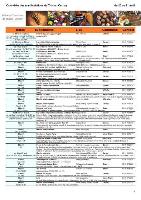 Dates EvÃ¨nements Lieu Commune Contact