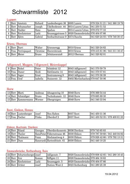 Liste Imker Sektion Luzern für 2012 als PDF