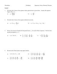 Precalculus Worksheet Sequences, Series, Binomial Theorem ...