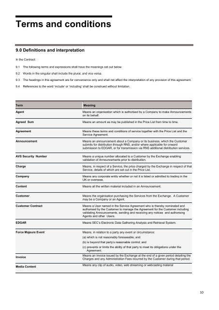 RNS Service agreement - London Stock Exchange