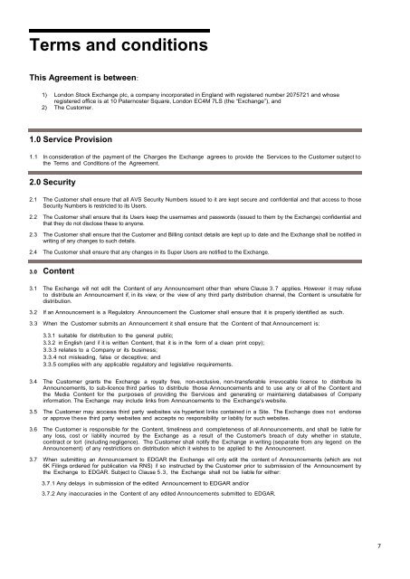 RNS Service agreement - London Stock Exchange