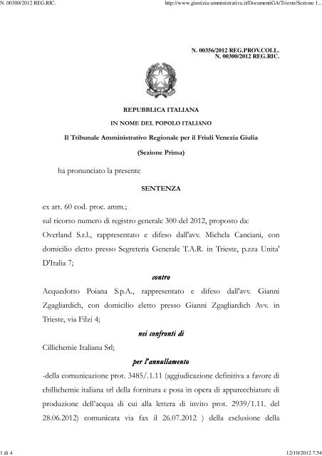 TAR Friuli Venezia Giulia Trieste sez. I 28/9 ... - Appalti e Contratti