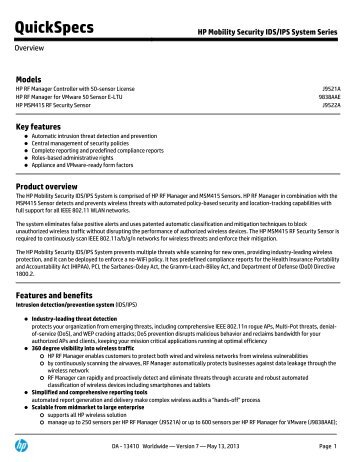 HP Mobility Security IDS/IPS System Series - HP Networking