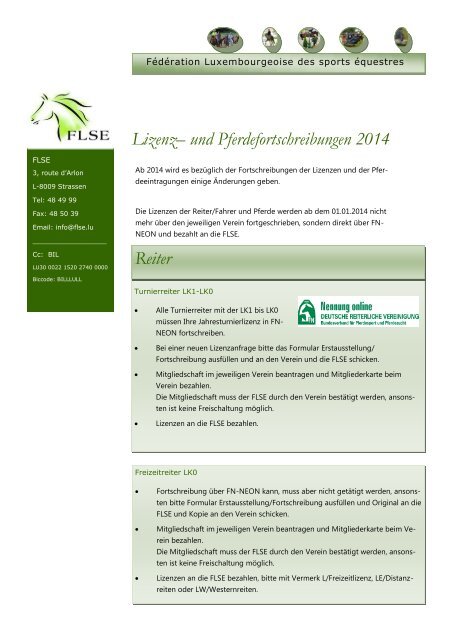 Lizenz– und Pferdefortschreibungen 2014 Reiter - Cercle Equestre ...
