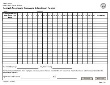 General Assistance Employee Attendance Record - Illinois ...