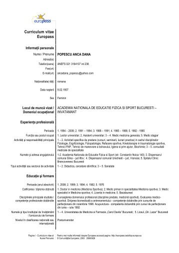 Curriculum vitae Europass - UNEFS Bucuresti