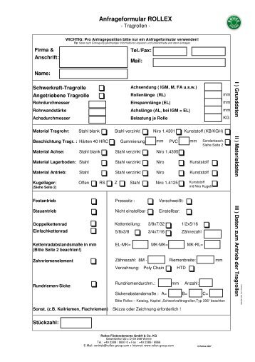 Anfrageformular Tragrollen - Rollex FÃ¶rderelemente GmbH & Co.KG