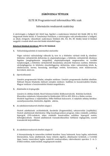 PTIMScIR_zv_tetelek - ELTE Informatikai Kar