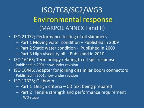 Activities on ISO Standards for Marine Environment ... - Bellona