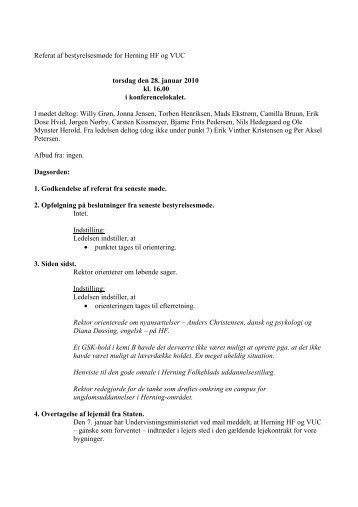 Bestyr 280110 - referat - til offentliggÃ¸relse - Herning HF og VUC