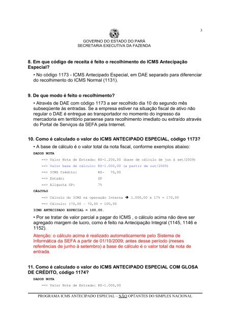 icms antecipado especial - Sefa - Governo do Estado do ParÃ¡