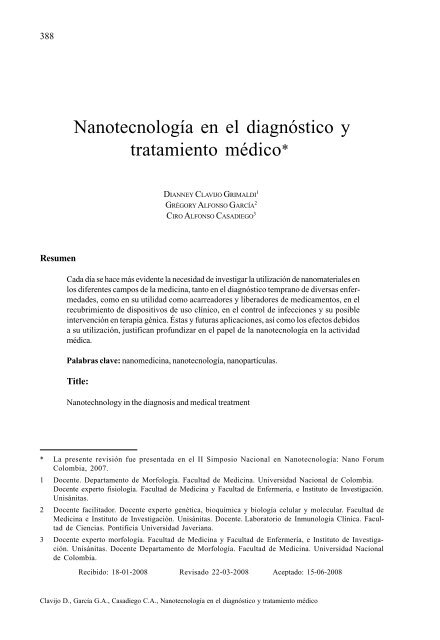 NanotecnologÃ­a en el diagnÃ³stico y tratamiento mÃ©dico* - Pontificia ...