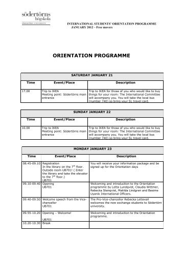 ORIENTATION PROGRAMME - SÃ¶dertÃ¶rns hÃ¶gskola