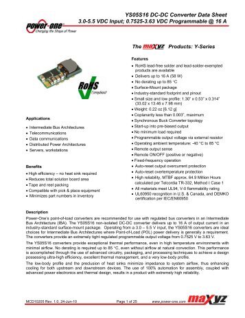 YS05S16 DC-DC Converter Data Sheet - Power-One