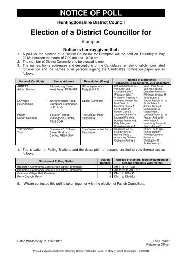 Notice of Poll - District - Huntingdonshire District Council