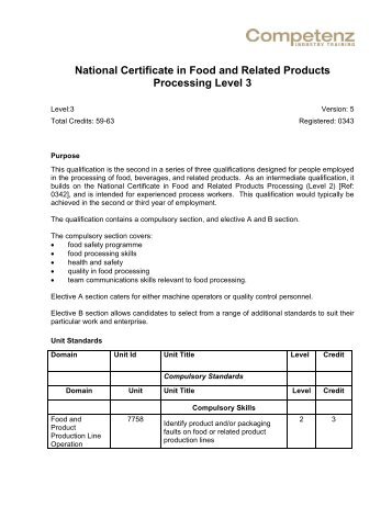 National Certificate in Food and Related Products ... - Competenz