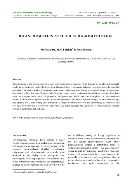 BIOINFORMATICS APPLIED IN BIOREMEDIATION - Bioaliment