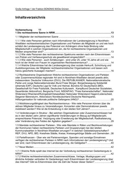 Inhaltsverzeichnis - MIK NRW - Landesregierung Nordrhein-Westfalen