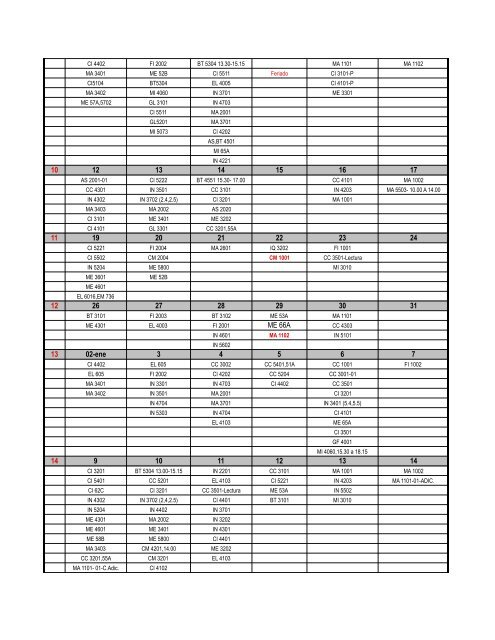 Calendario Controles Primavera 2011