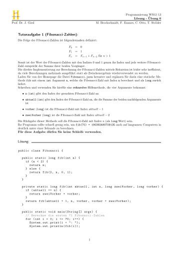 Tutoraufgabe 1 (Fibonacci-Zahlen): Lösung: