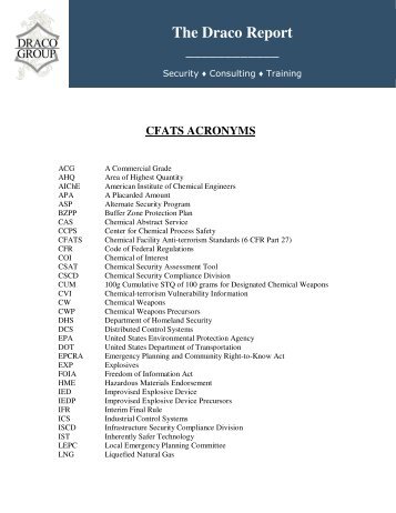 List of CFATS Acronyms