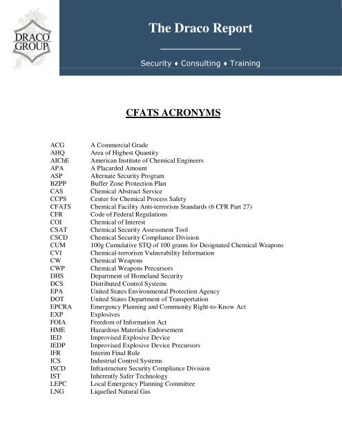 List of CFATS Acronyms