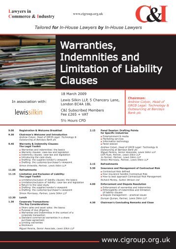 Warranties, Indemnities and Limitation of Liability Clauses - C&I Group