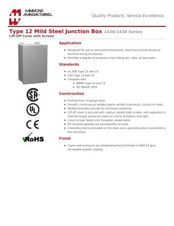 Type 12 Mild Steel Junction Box (1436/1438 Series) - Hammond Mfg.