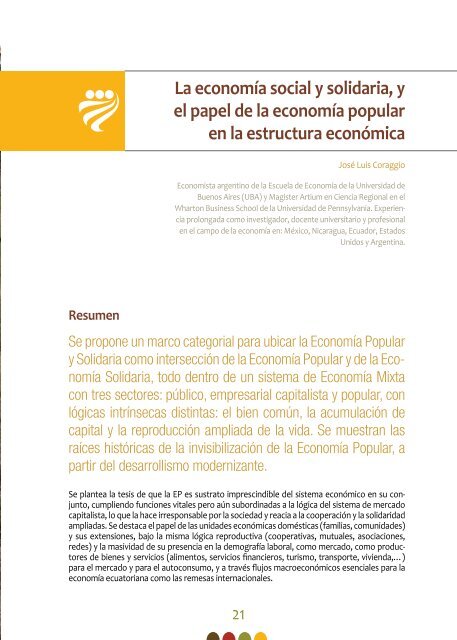 La economia Popular y Solidaria El Ser Humano Sobre el Capital