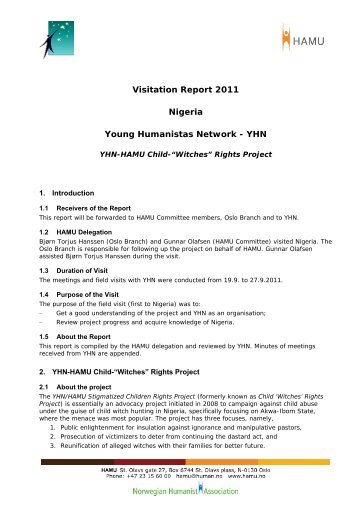 Visitation Report 2011 Nigeria Young Humanistas Network - YHN