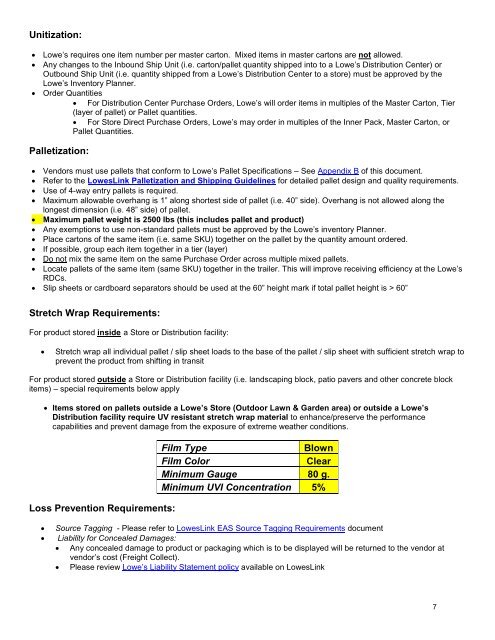 Domestic Packaging Guidelines for RDC & Store Direct ... - LowesLink