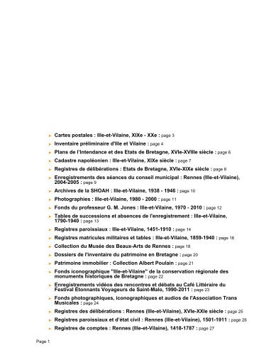 Inventaire prÃ©liminaire d'Ille et Vilaine - Patrimoine numÃ©rique