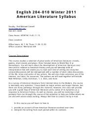 English 204-010 Winter 2011 American Literature Syllabus