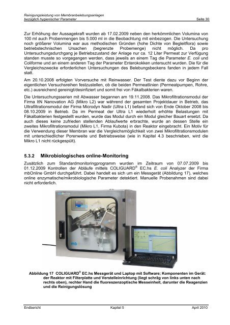 Reinigungsleistung von Membranbelebungsanlagen bezÃ¼glich ...