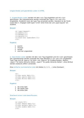Ungeordnete und geordnete Listen in HTML 1 ... - Filmsupport