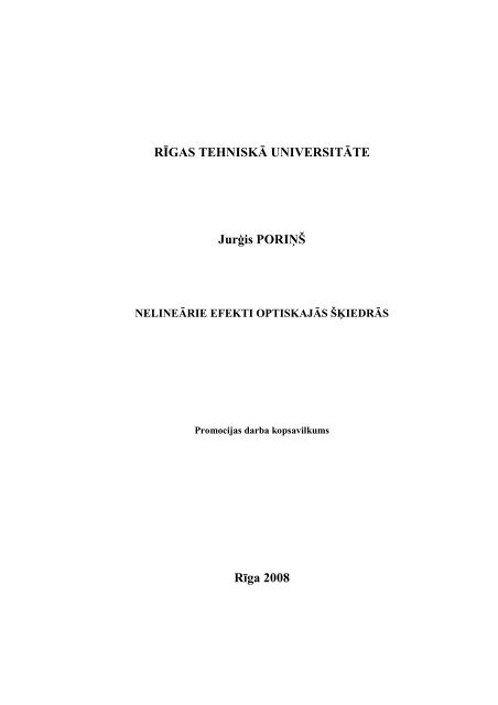 Disertacijas kopsavilkums - Aleph Files - Rīgas Tehniskā universitāte