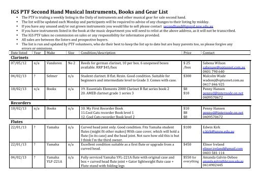 Second Hand Musical Instrument List - 15/05 (pdf)