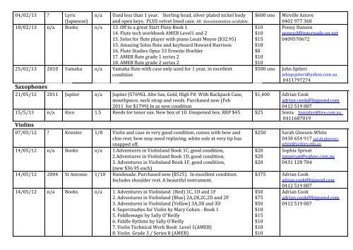 Second Hand Musical Instrument List - 15/05 (pdf)